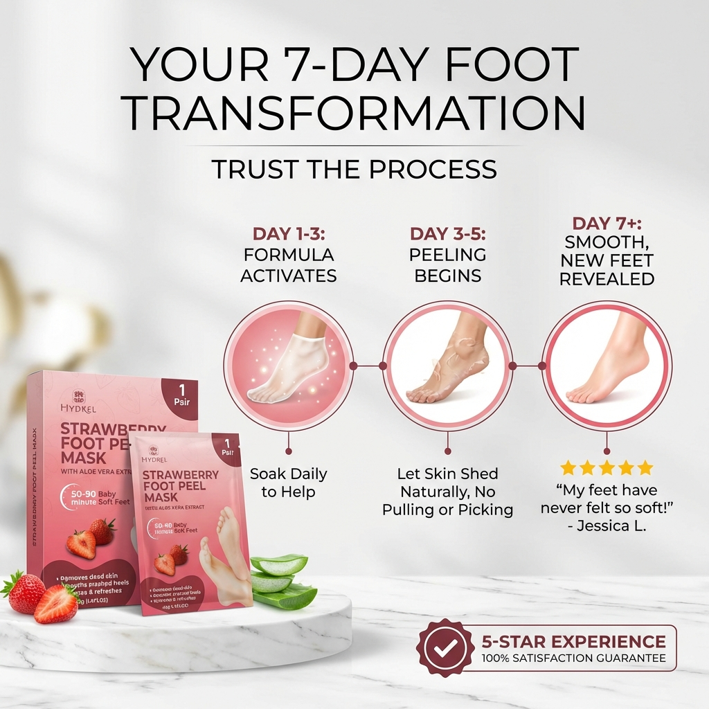 Hydrel Strawberry Foot Peel Mask – Exfoliating Foot Mask with Aloe Vera