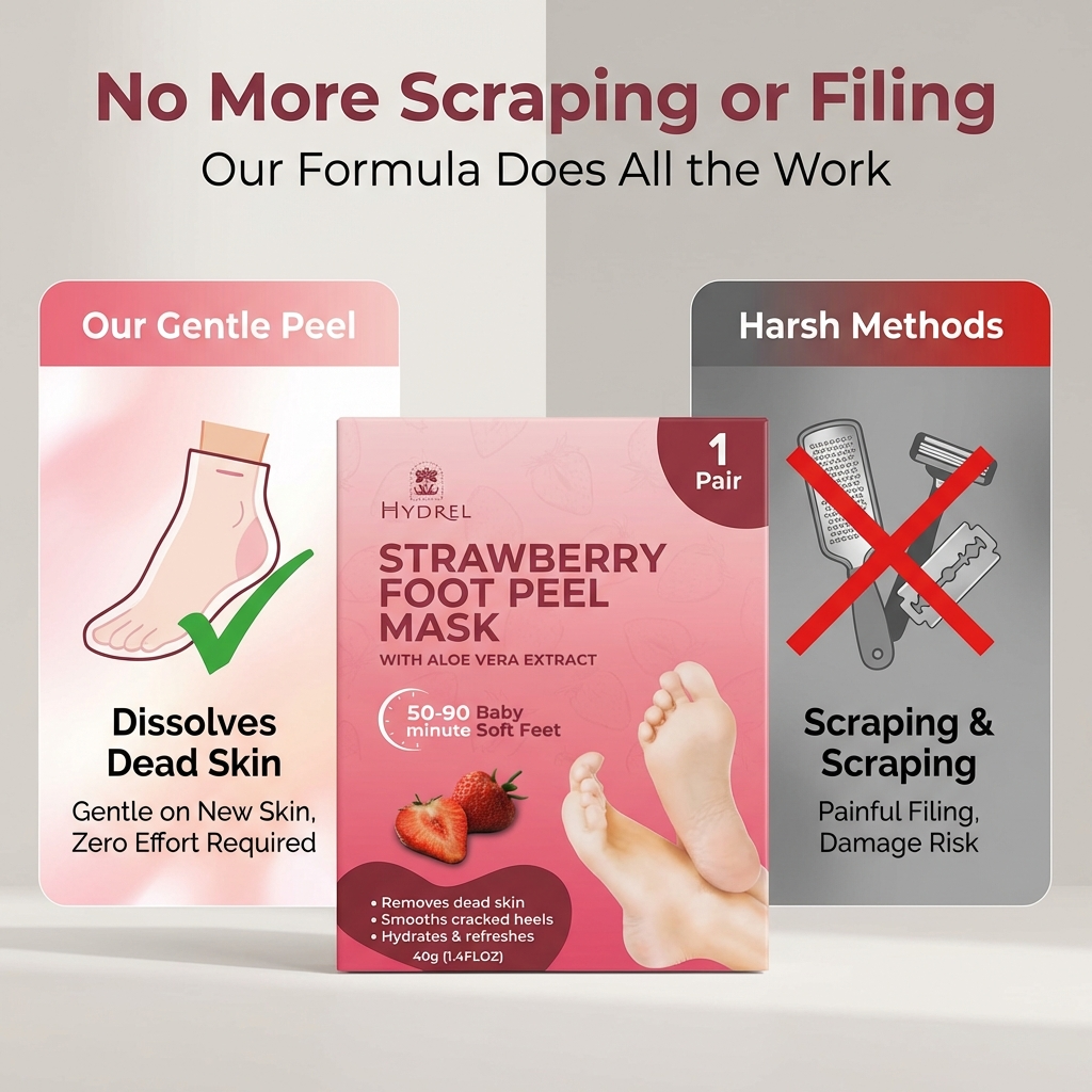 Hydrel Strawberry Foot Peel Mask – Exfoliating Foot Mask with Aloe Vera