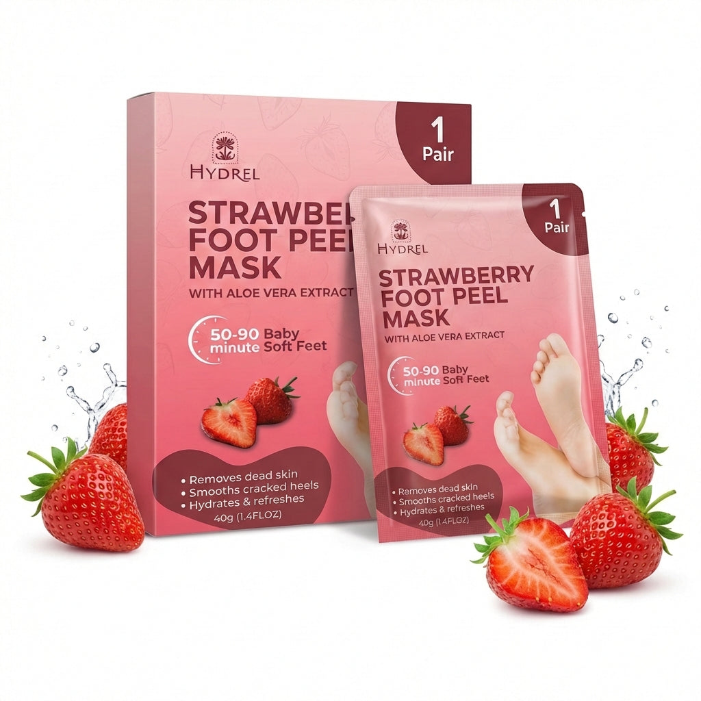 Hydrel Strawberry Foot Peel Mask – Exfoliating Foot Mask with Aloe Vera