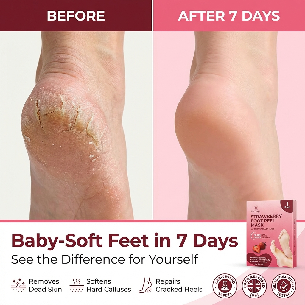 Hydrel Strawberry Foot Peel Mask – Exfoliating Foot Mask with Aloe Vera