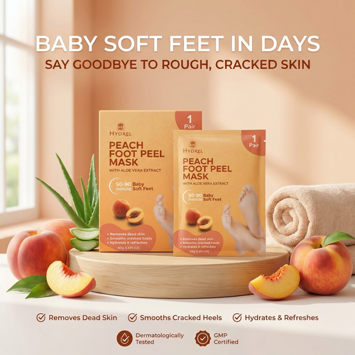 Hydrel Peach Foot Peel Mask – Exfoliating Foot Mask with Aloe Vera